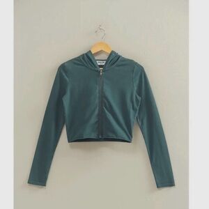 🆕💖Teal Cropped Zip-Up Hoodie